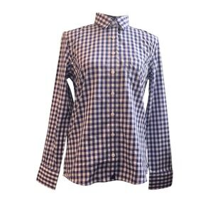 UNTUCKit Belleza Button Shirt Navy Blue White Gingham Check Size 2R Long Sleeve